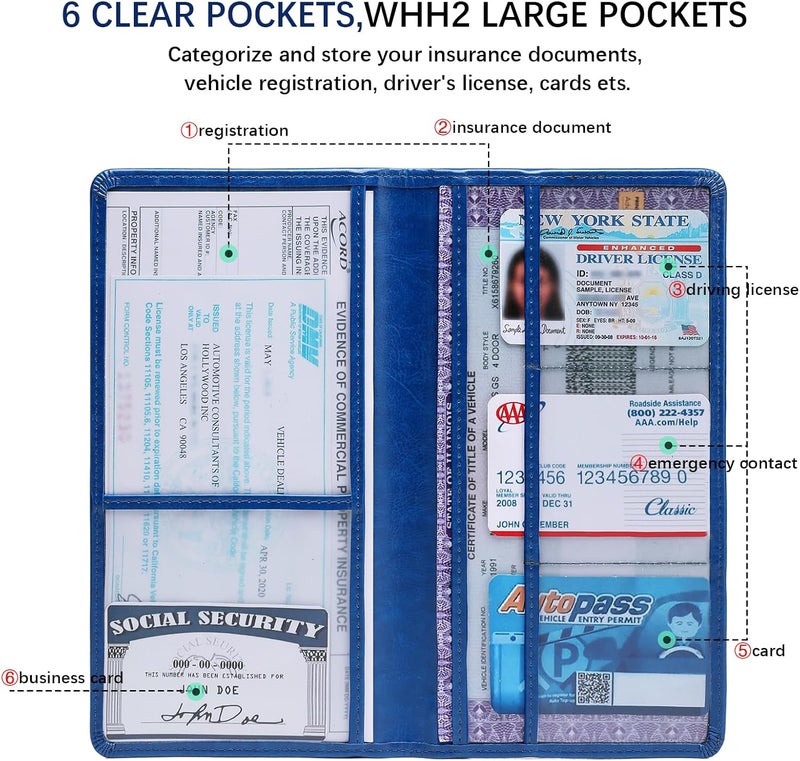 Peisicne Car Registration and Insurance Card Holder for Women Men, Dark Blue Glove Box Paperwork Organizer with Magnetic Buckle for Easy Access and Protect Documents and Various Cards in Vehicle - Image 3